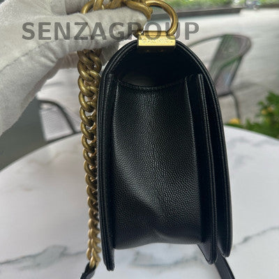 Chanel Medium Black Gold Le Boy Quilted Chain Shoulder Bag Classic