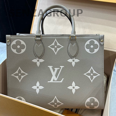 Louis Vuitton Monogram OnTheGo Tote Bag Medium Grey Gold Women's Fashion