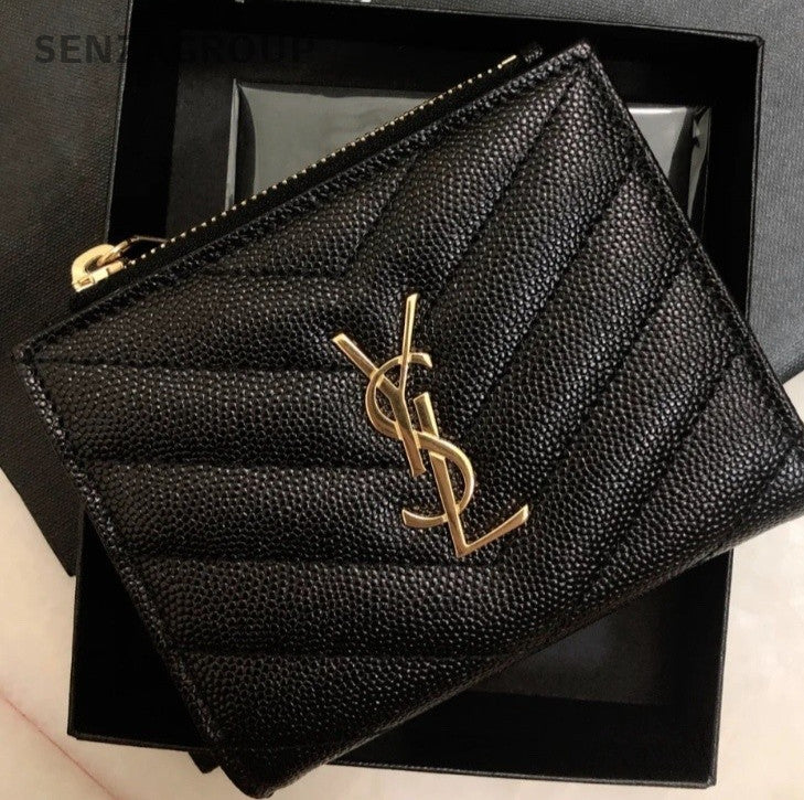 YSL Saint Laurent Caviar Calfskin Short Purse Clutch Black Almost Brand New