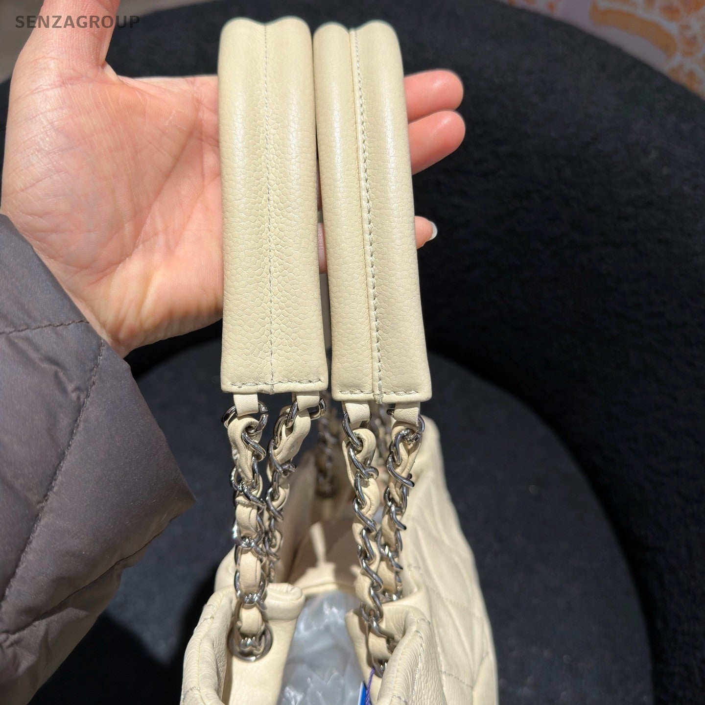 Chanel Diamond Tote Chain Shoulder Bag White Silver Women CC Logo Classic
