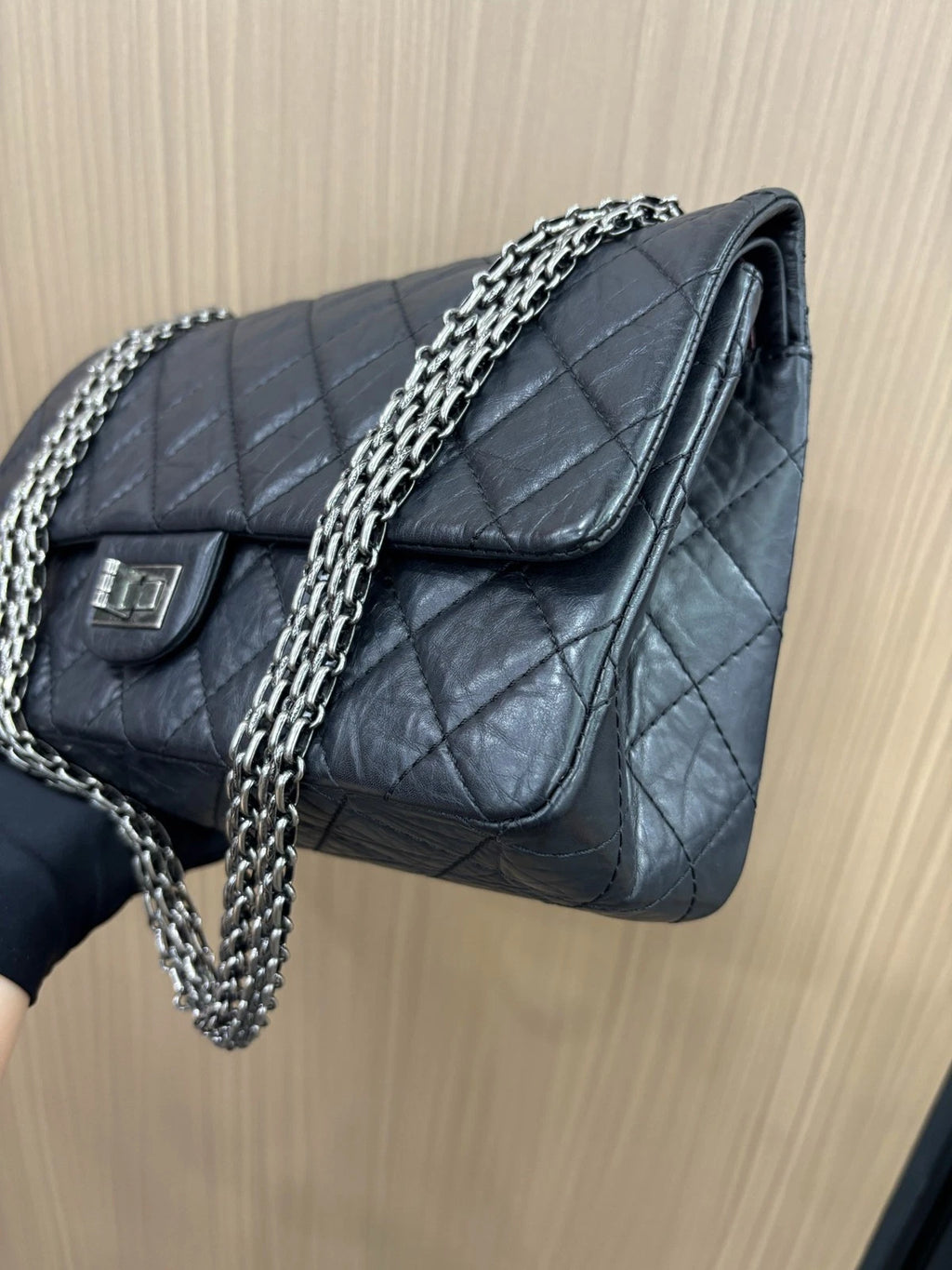 Chanel 2.55 MM Chain Shoulder Bag Crossbody Black Silver Women Classic