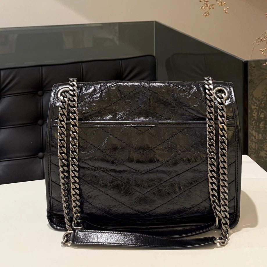 Saint Laurent YSL Niki Medium Chain Shoulder Bag Black Silver