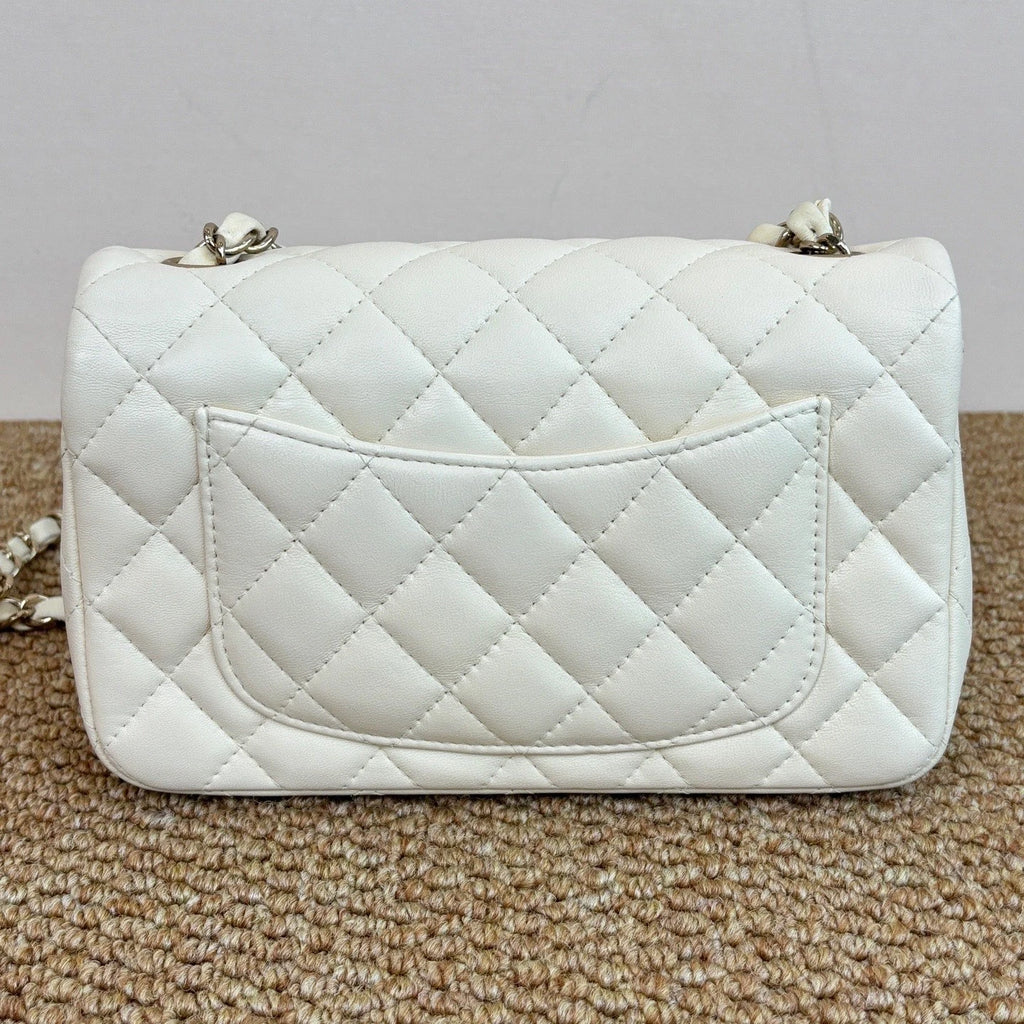 Chanel Classic Flap Mini Chain Lambskin Shoulder Crossbody White Gold Women