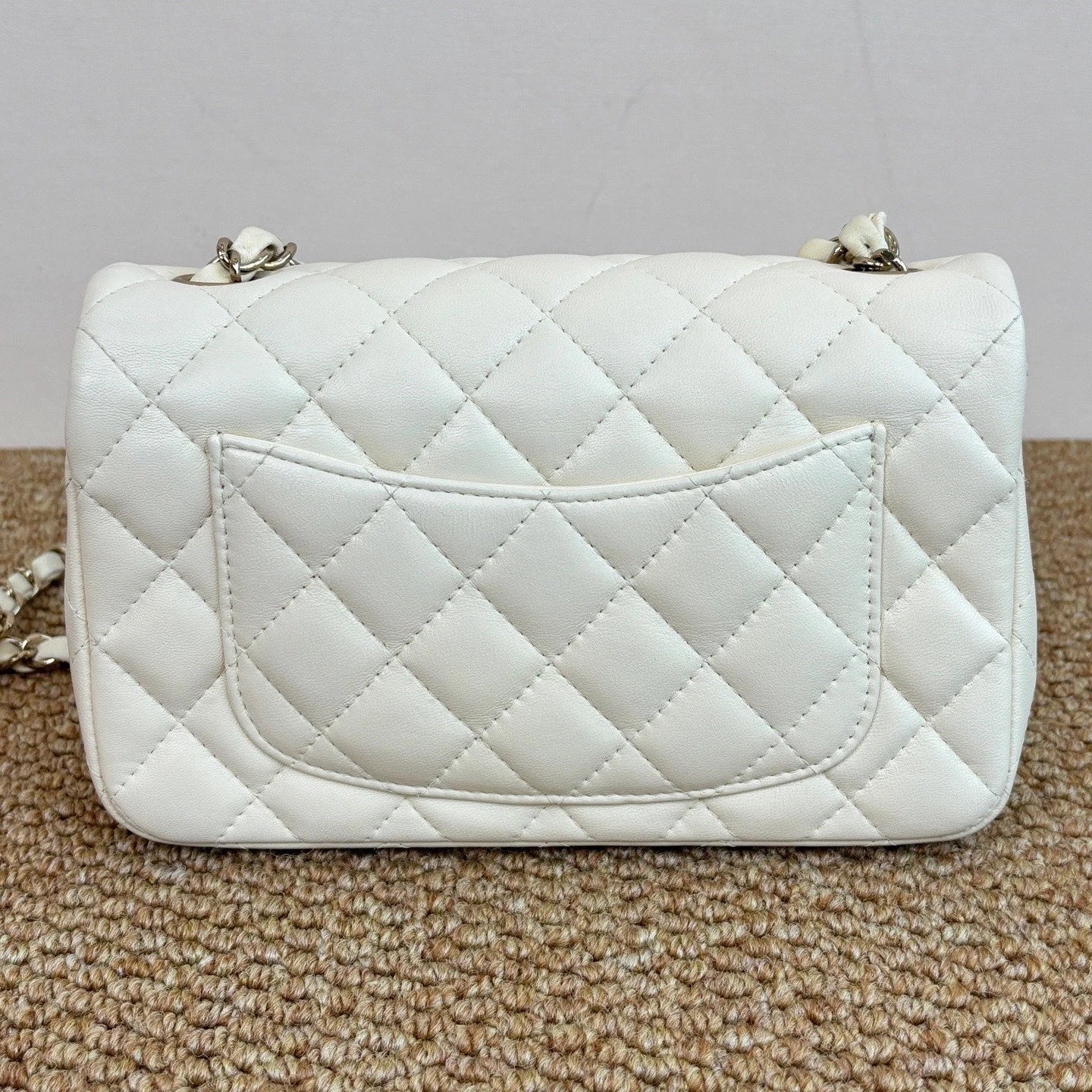 Chanel Classic Flap Mini Chain Lambskin Shoulder Crossbody White Gold Women