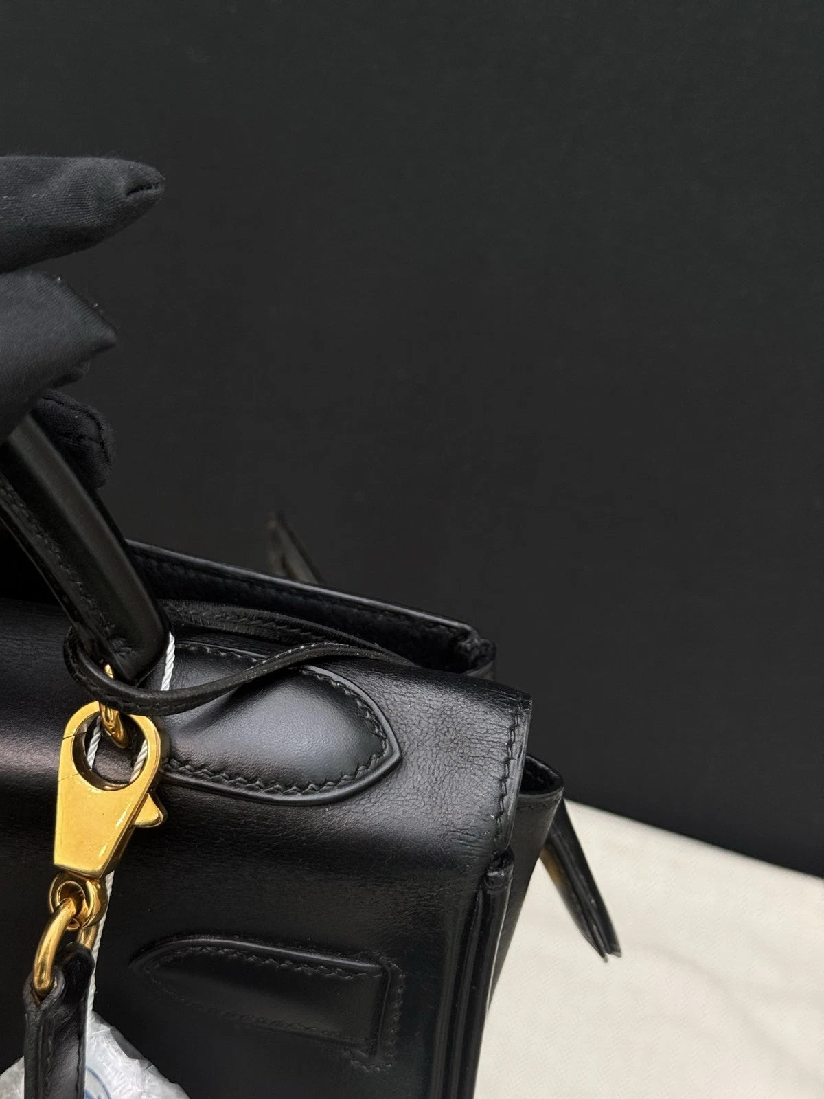 Hermes Kelly32 Box Top Handle Bag Crossbody Women Black Gold Classic Fashion