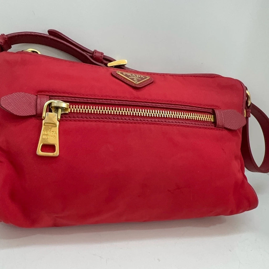 PRADA Red Nylon Hobo Shoulder Handbag For Women