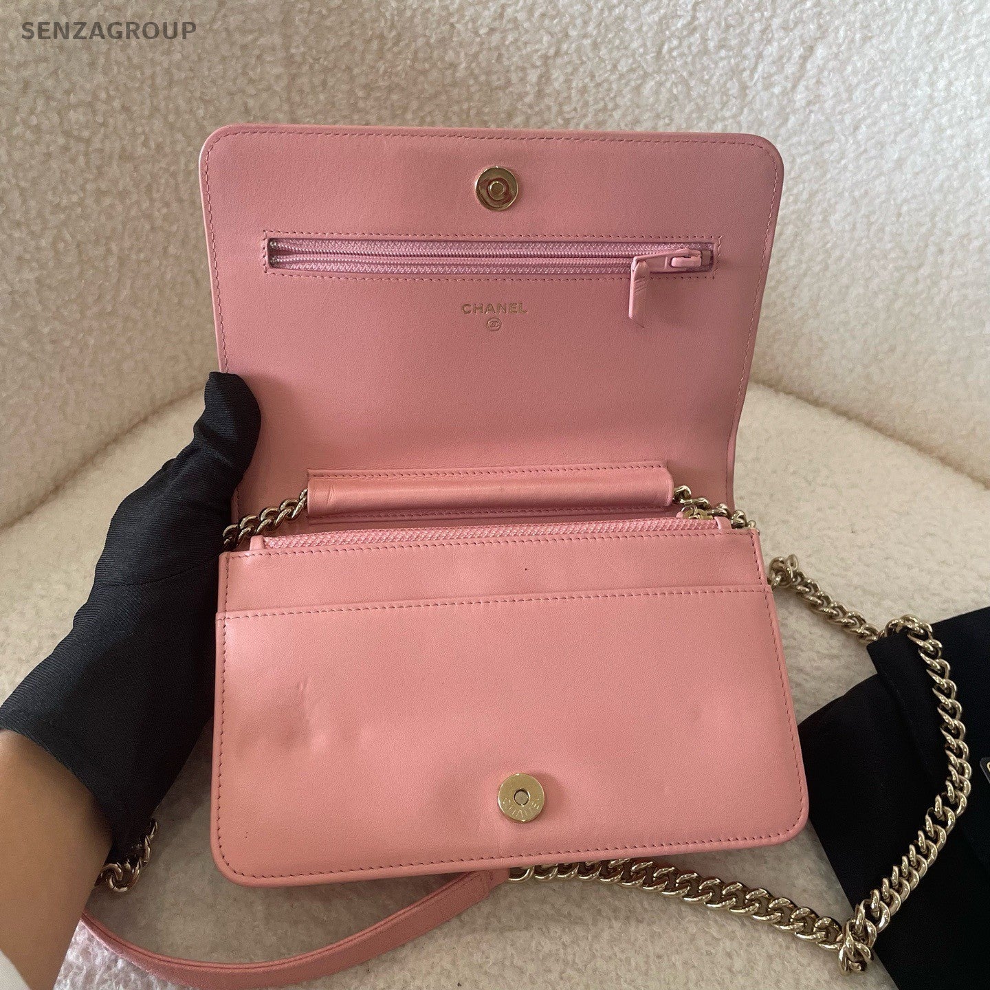 CHANEL Leboy V-shaped pattern Lambskin Chain Shoulder bag Pink Gold Women