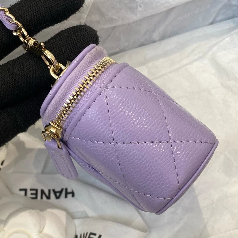 Chanel Vanity Case Chain Top Handle Bag Purple Gold Diamond Women Classic