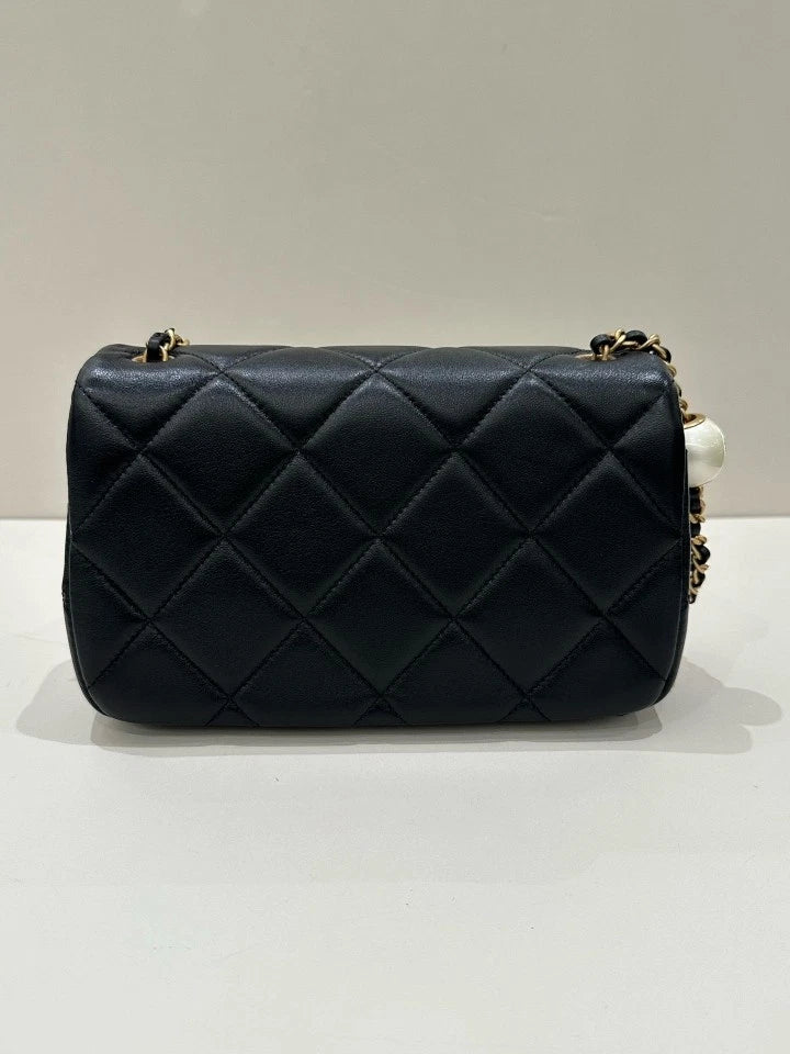 CHANEL Double Pearl Large Mini Crossbody Bag Black For Women