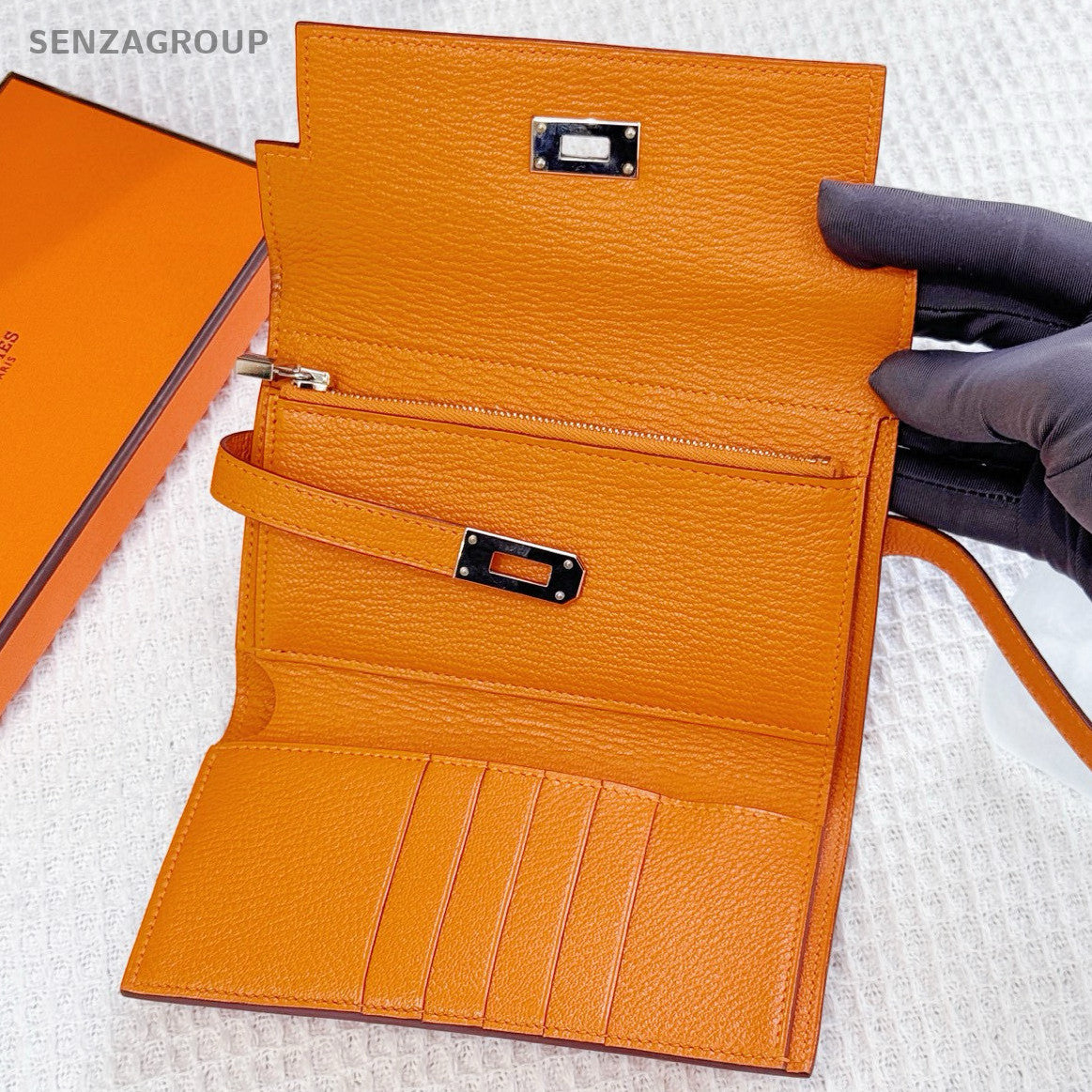 Hermès Kelly Wallet Short Orange Silver Hardware Chevre Leather Women's Clutch