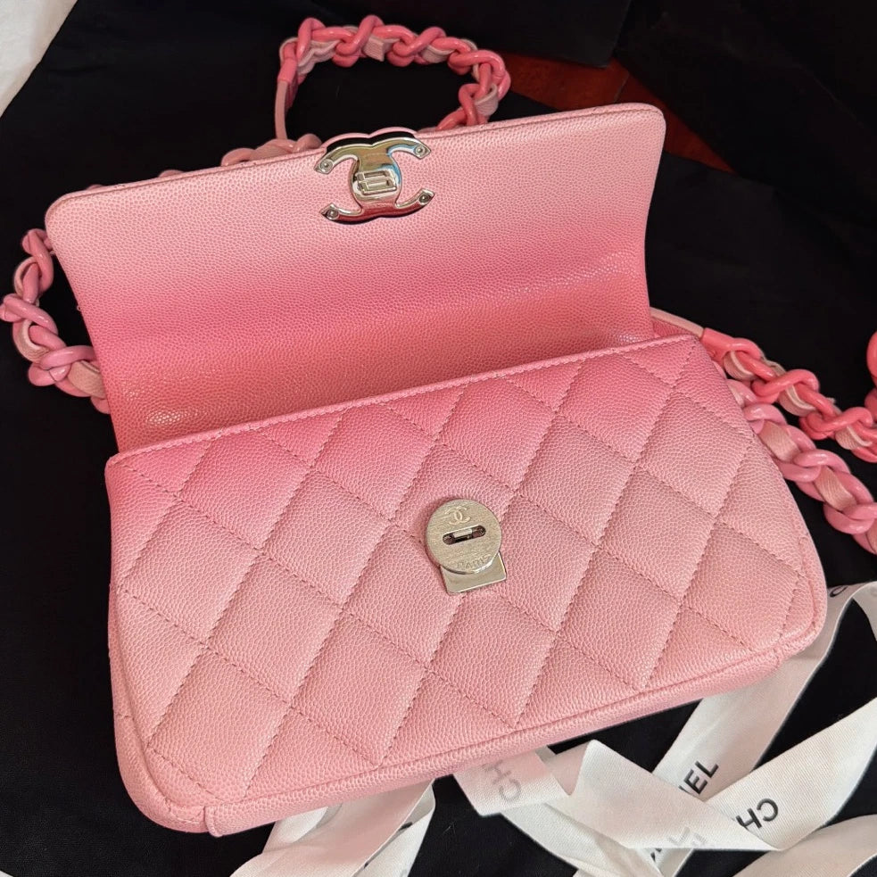 Excellent Chanel Classic Flap Big Mini Pink Chain Shoulder Bag Crossbody