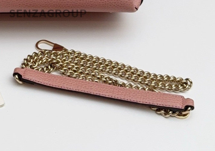 Gucci Calfskin GM Top Hand Bag Chain Shoulder Bag Pink Gold Used Women Classic