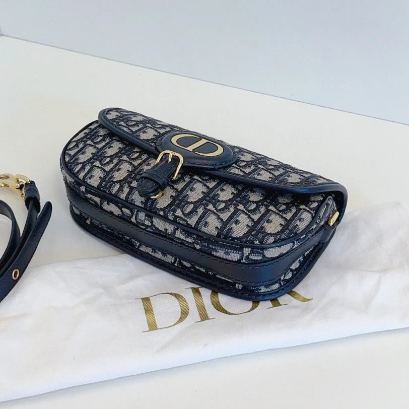 Excellent Christian Dior Bobby East-West Blue Oblique Canvas Shoulder Crossbody