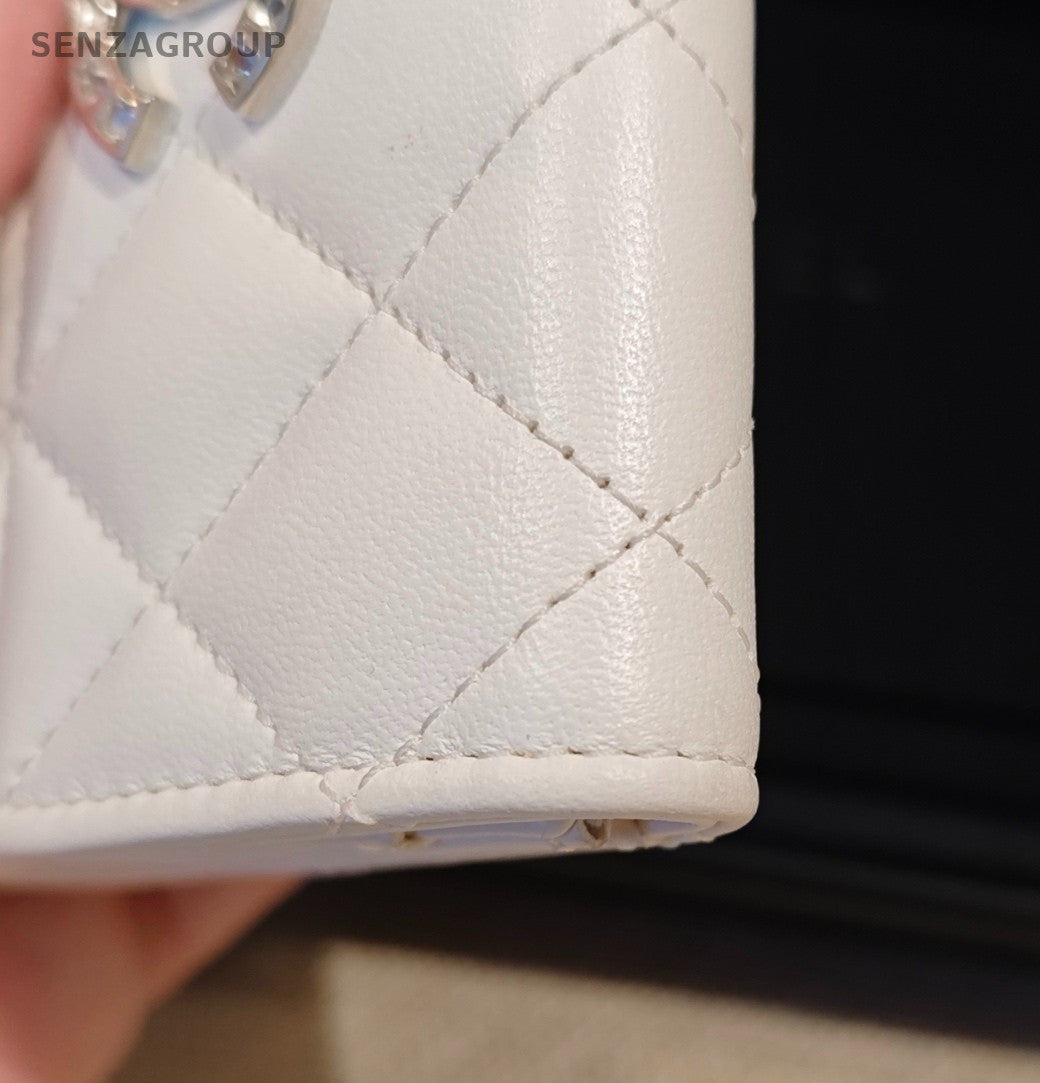 Chanel 24S Clutch White Silver Diamond Used Women Classic
