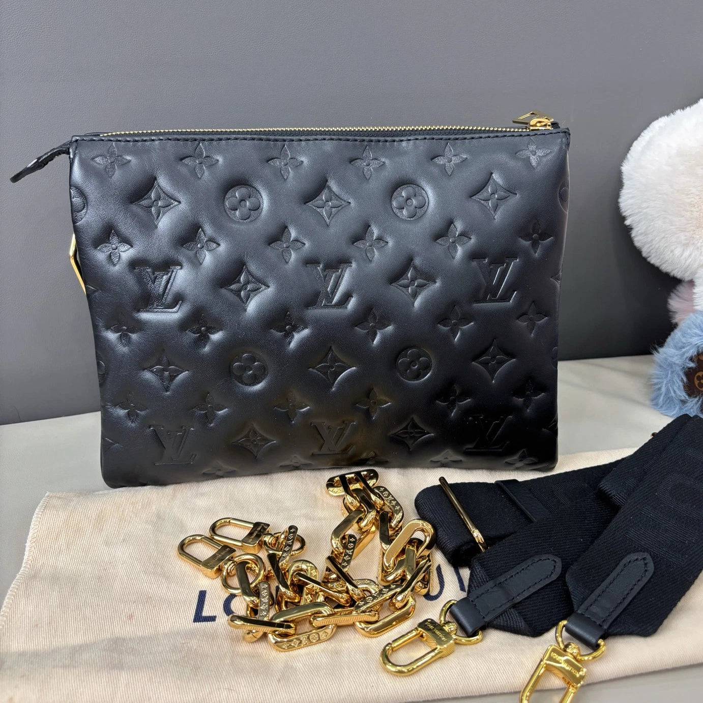 Louis Vuitton Coussin PM Chain Shoulder Crossbody Black Gold Women Classic