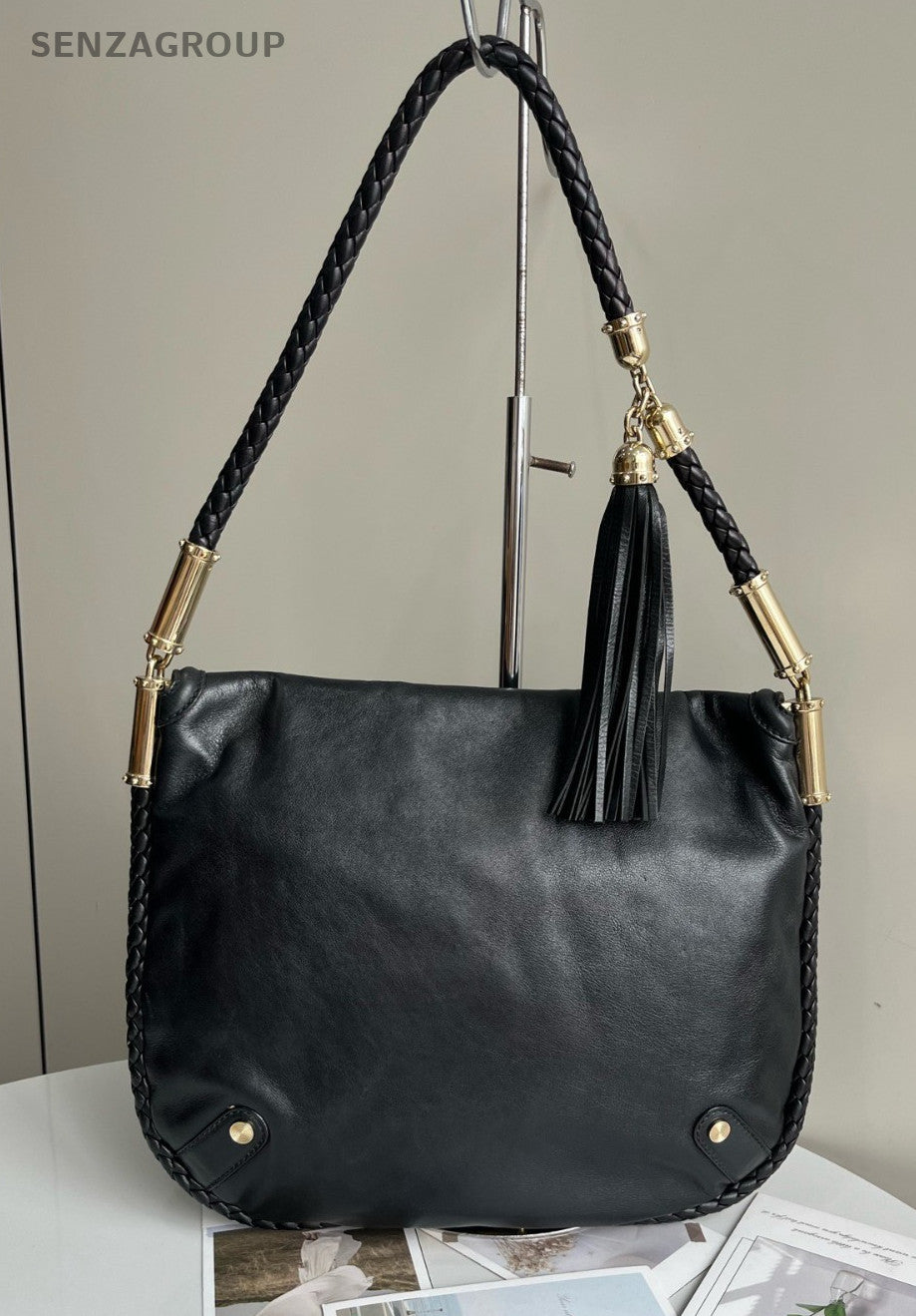 GUCCI Vintage Tassel GG Shoulder bag Black Women Classic