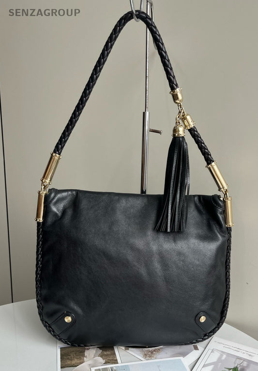 GUCCI Vintage Tassel GG Shoulder bag Black Women Classic