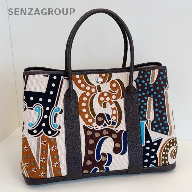 Hermes Garden Party36 Graffiti-Painted Bag Top Handle Bag Black Silver Women