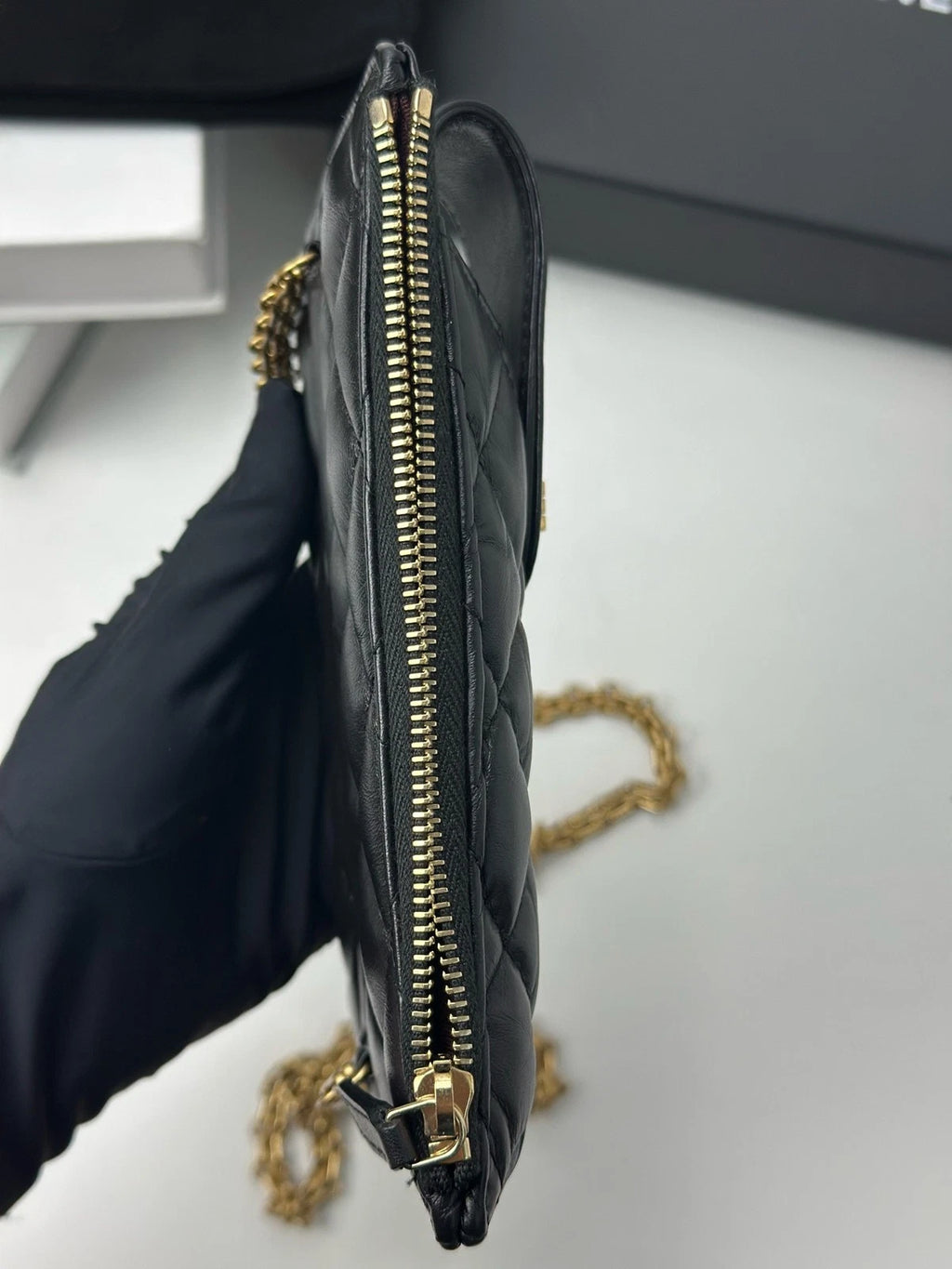 Excellent Chanel 2.55 Black Phone Bag Gold Chain Shoulder Bag Crossbody