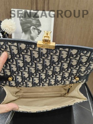 Dior Oblique Messenger Bag Blue Gold Women's Fashion Shoulder Bag