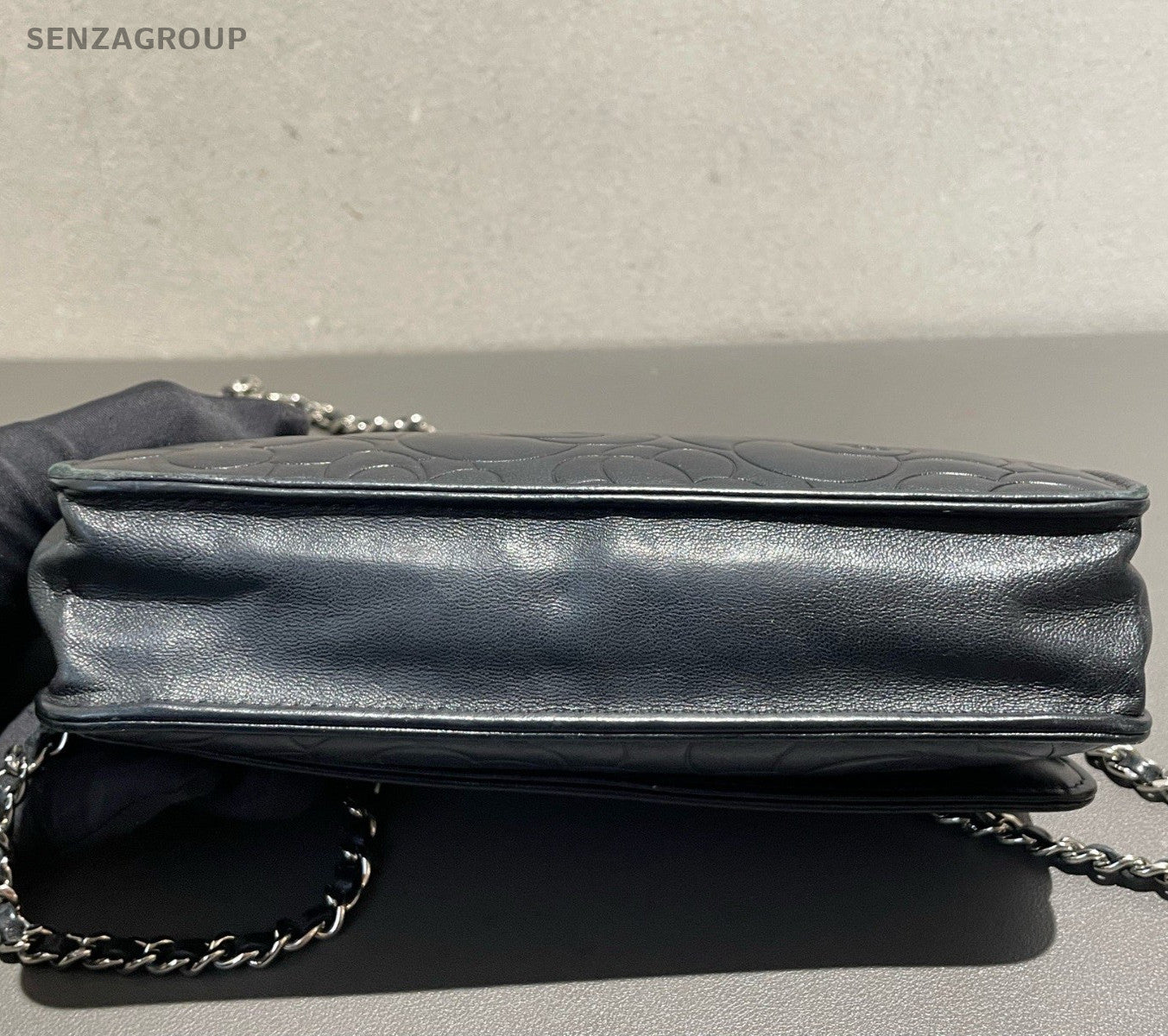Chanel Camellia Series WOC Chain Shoulder Bag Crossbody Black Silver Women