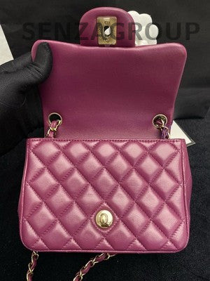 Chanel Red Lambskin Mini Square Flap Bag Gold Hardware Chain Strap