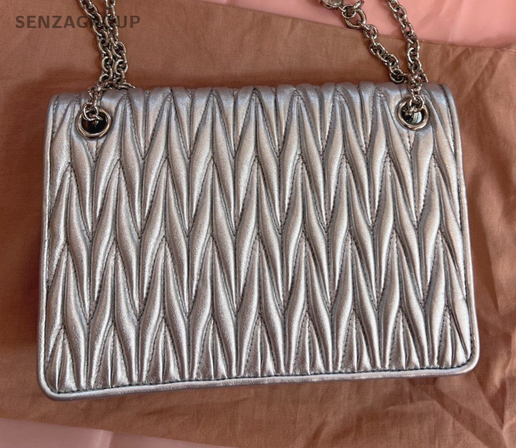Miumiu wrinkle Woc PM Chain Shoulder bag Silver Brand NEW Women