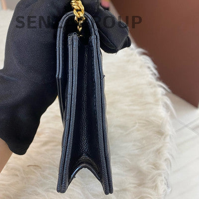 Saint Laurent Black Gold Grained Leather Chain Shoulder Crossbody Bag Classic