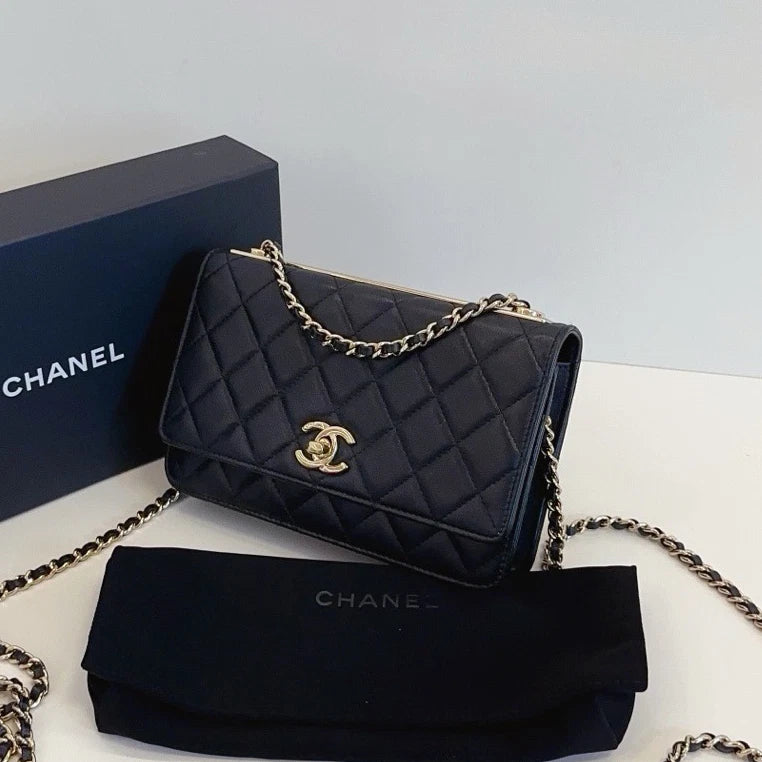 Chanel Trendy CC WOC Chain Shoulder Crossbody Black Gold Women Classic