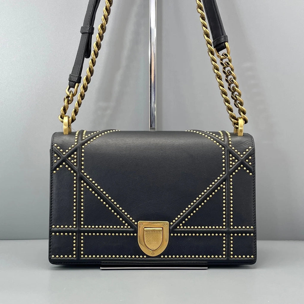 Christian Dior Diorama MM Chain Shoulder Bag Black Gold Hardware Women