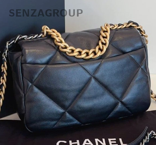 Chanel 19Bag Chain Diamond Crossbody Shoulder Bag Black Gold Women Classic