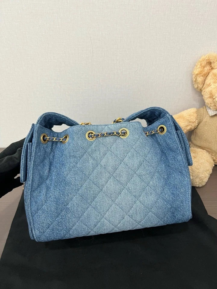 CHANEL 26P Denim Blue Small 25Bag Tote Bag For Women