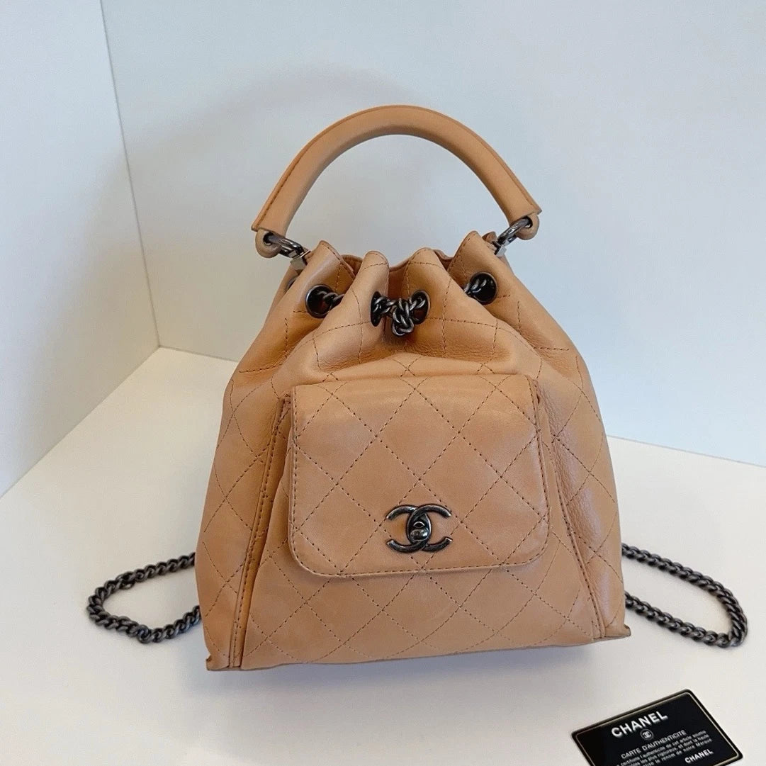 Chanel Bucket Backpack Chain Top Handle Bag Brown Women Classic
