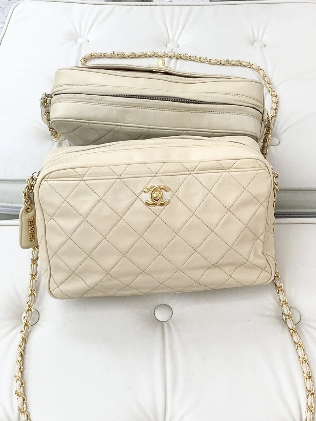 Chanel Lambskin Camera Bag Chain Shoulder Crossbody Bag Beige Women S