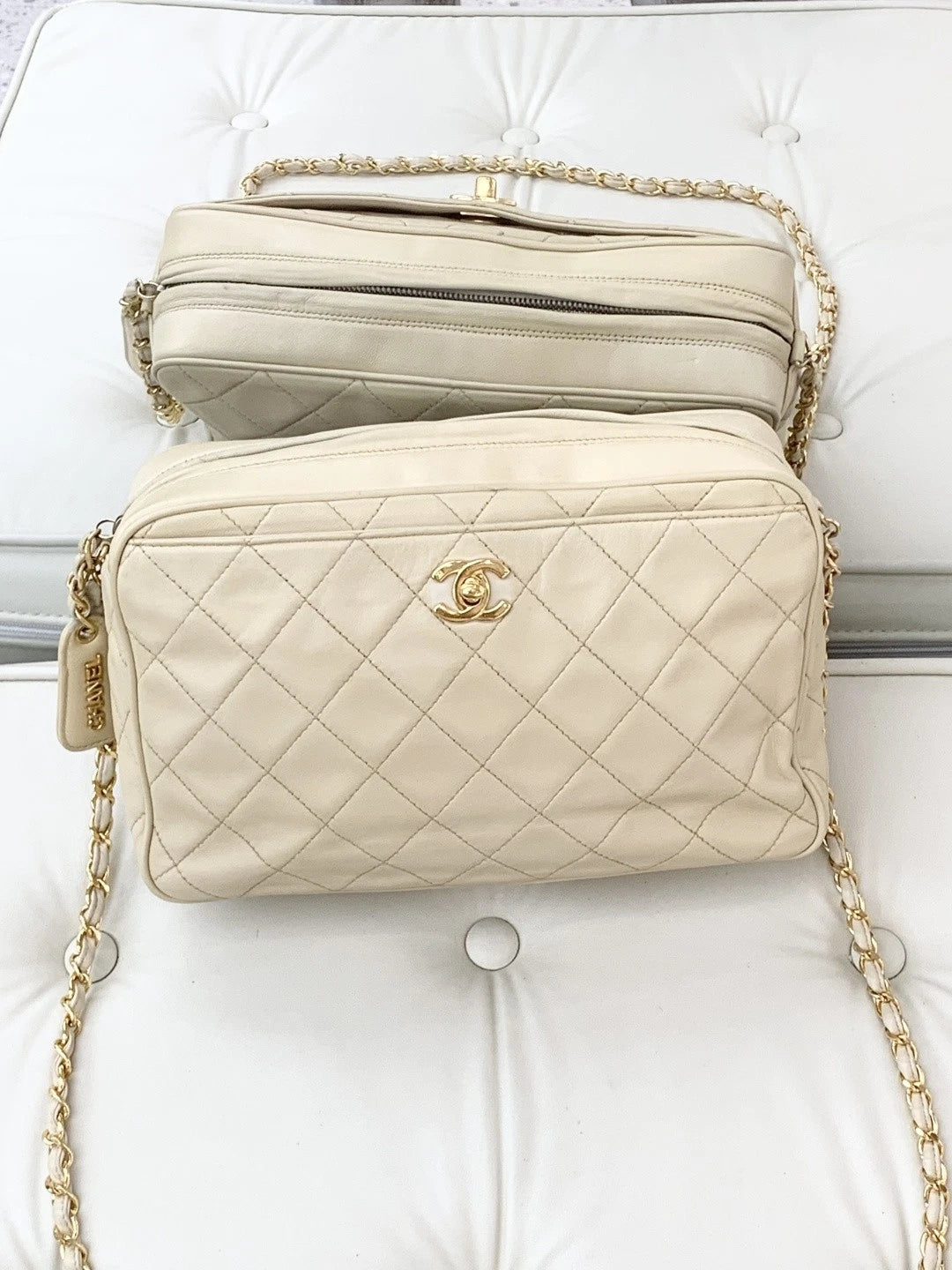 Chanel Lambskin Camera Bag Chain Shoulder Crossbody Bag Beige Women S