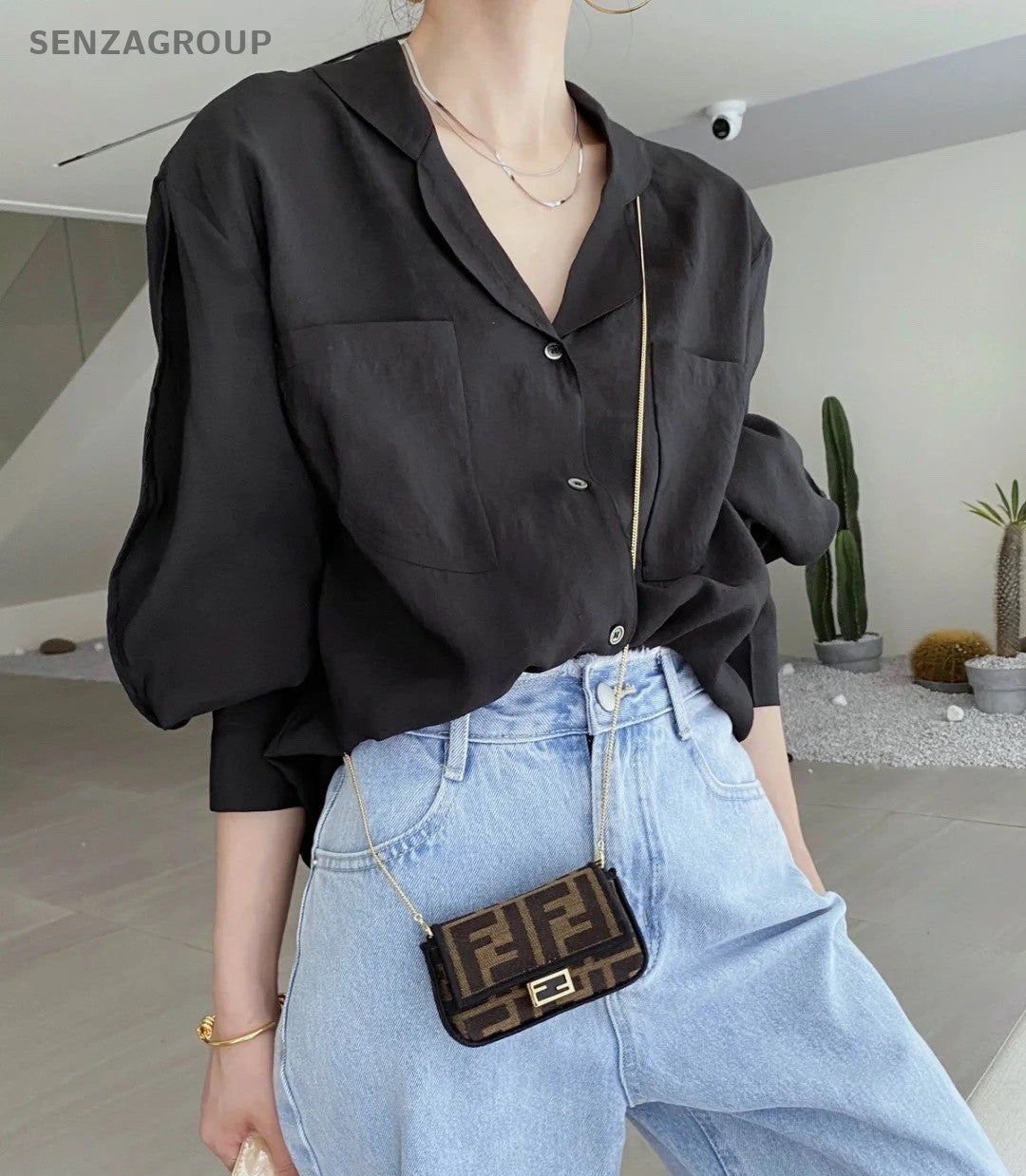 Fendi mini Chain Bag Monogram Shoulder Crossbody Bag Women Black