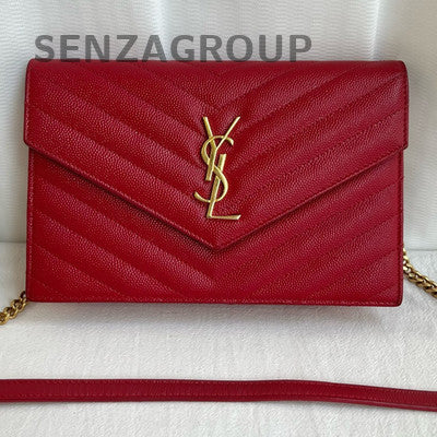 Saint Laurent Small Classic Red Gold Envelope Chain Shoulder Crossbody Bag