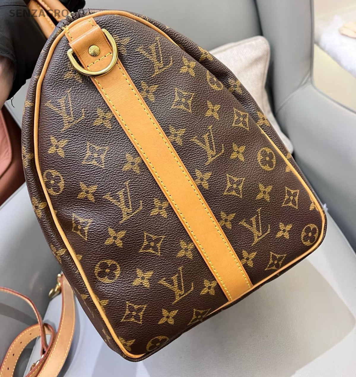 Louis Vuitton Keepall Monogram Top Handle Bag Crossbody Brown Gold Unisex Adults