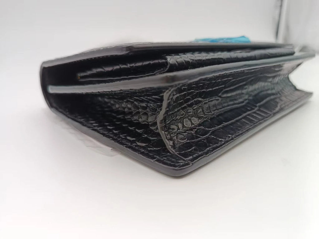 Saint Laurent Croc Embossed Calfskin Gold Logo Chain Wallet For Women