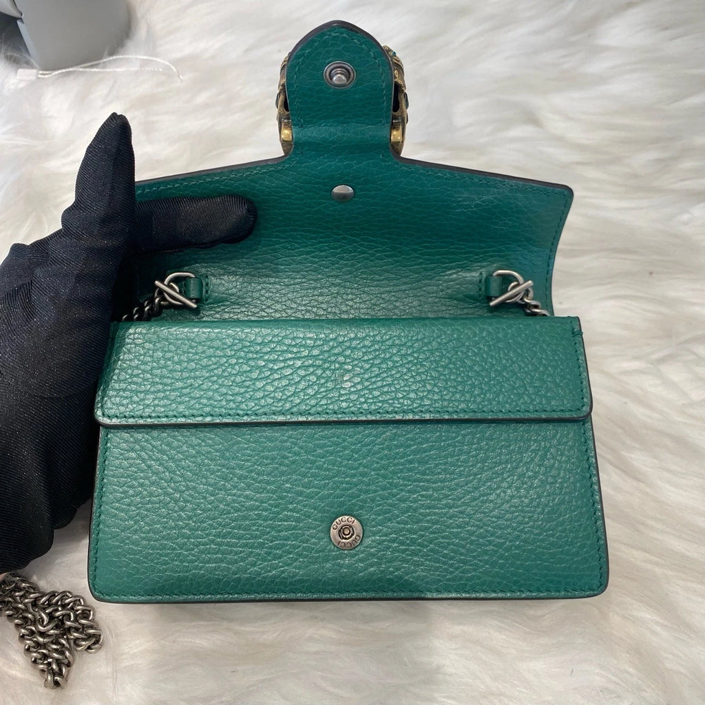 Gucci Dionysus Mini Chain Shoulder Bag Green Silver Classic Women