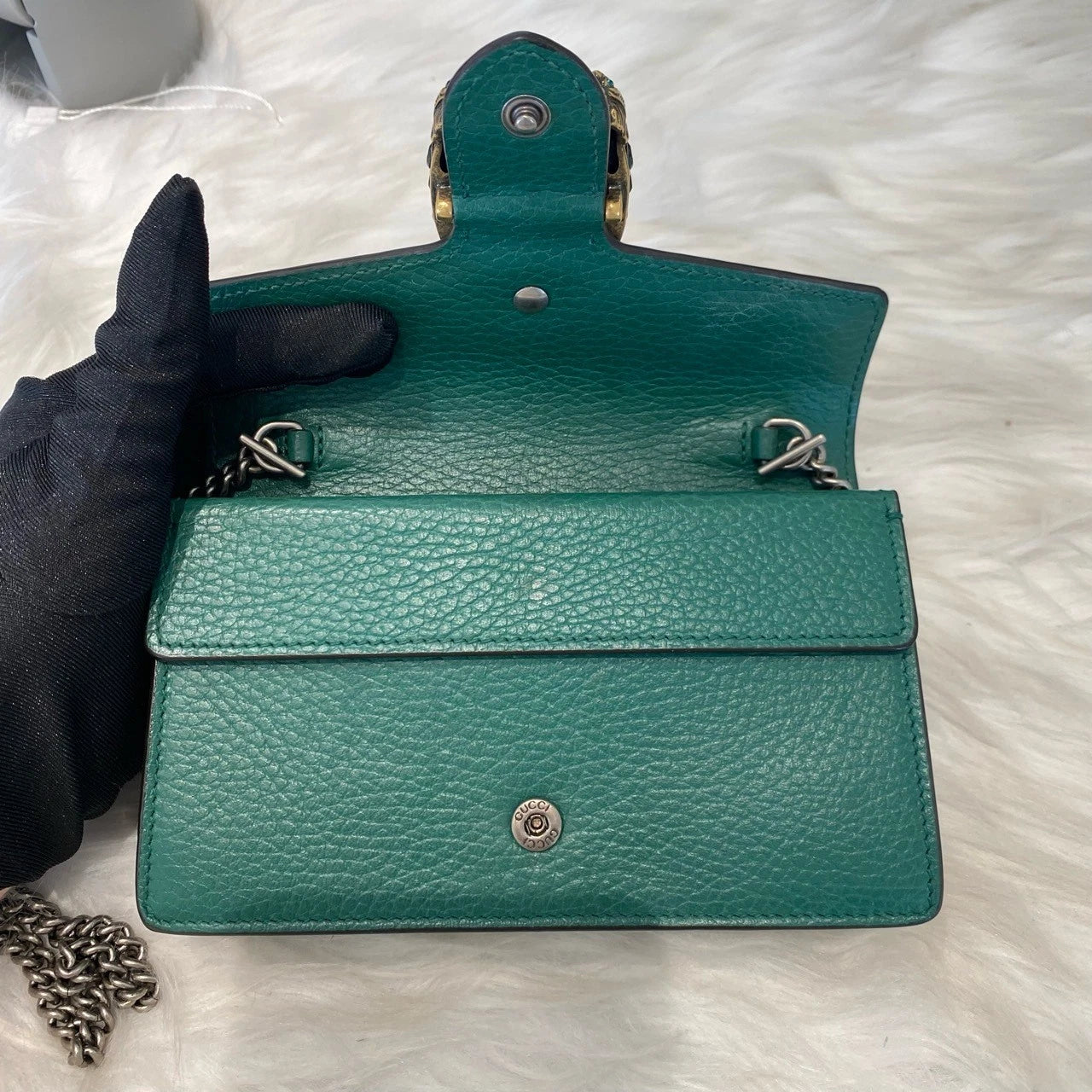 Gucci Dionysus Mini Chain Shoulder Bag Green Silver Classic Women