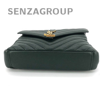 YSL Saint Laurent College Green Gold Hardware V-Stitch Tote Shoulder Bag