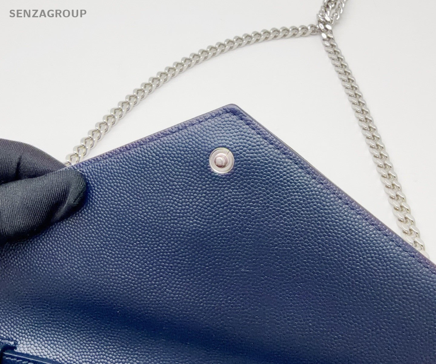 Saint Laurent Calfskin MM Chain Shoulder Bag Crossbody Blue Silver Women Classic