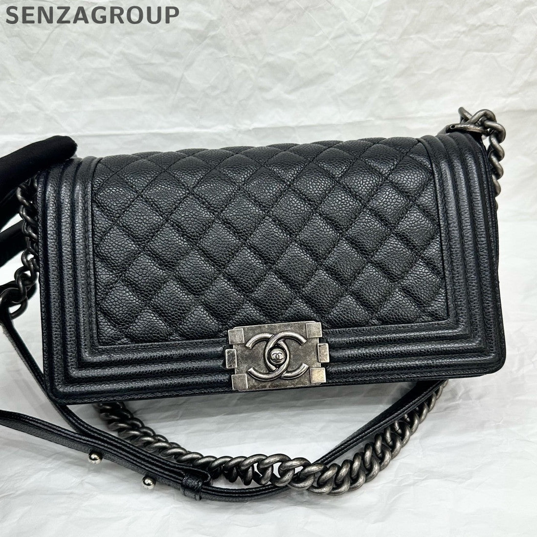Chanel Black Silver Le Boy Medium Quilted Chain Shoulder Bag Classic