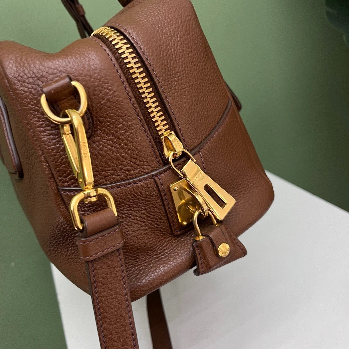 Prada Bolide 2Way Top Handle Shoulder Bag Brown Gold Used Women Classic