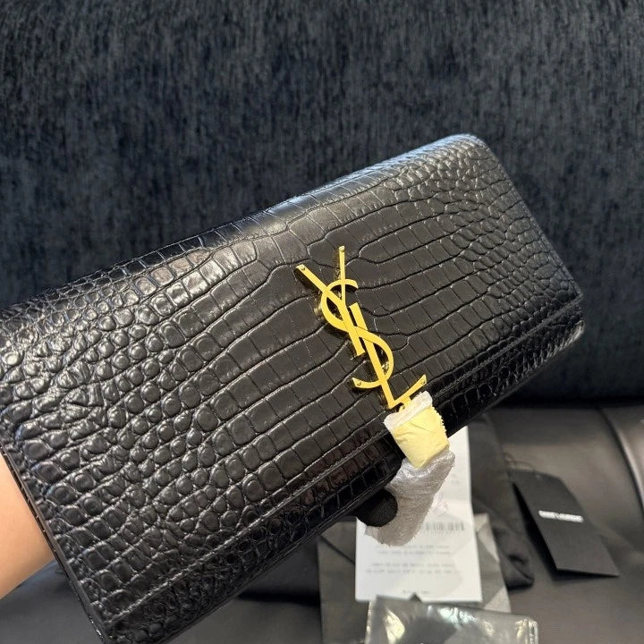 Saint Laurent Kate Calfskin Tassel Clutch Black Gold Used Women Classic D