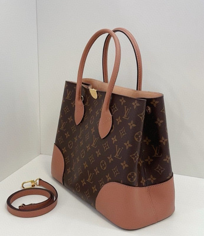 Louis Vuitton Flandrin Monogram Tote 2way Shoulder Handbag Brown Pink Women