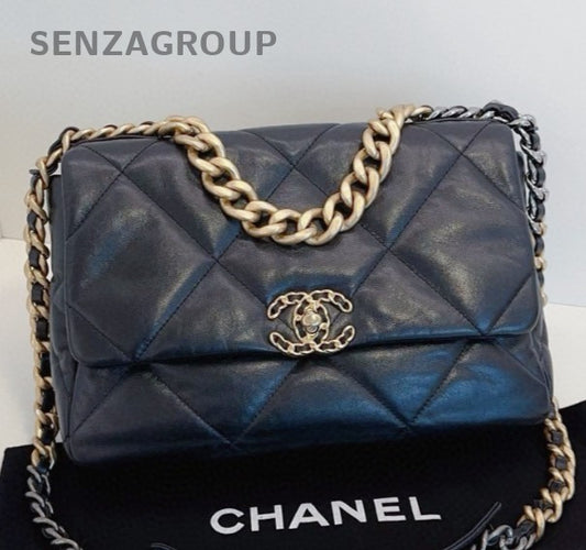 Chanel 19Bag MM Chain Top Handle Shoulder Crossbody Black Gold Women Classic
