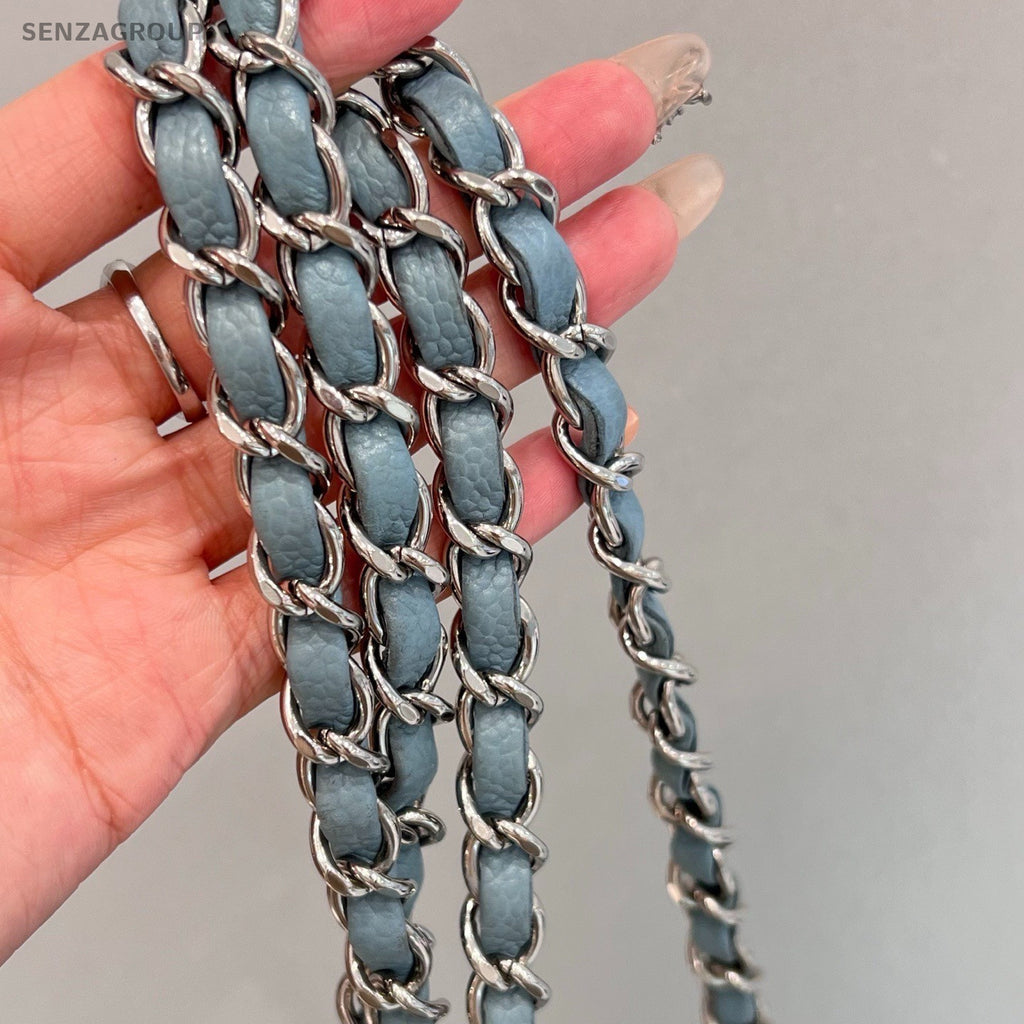 Chanel Classic Flap Mini Calfskin Chain Shoulder Bag Crossbody Blue Silver Women