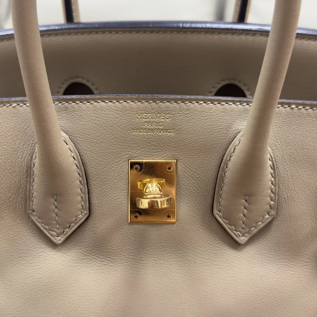 Hermes Birkin25 Swift Top Handle Bag Gray Gold Women Classic Fashion
